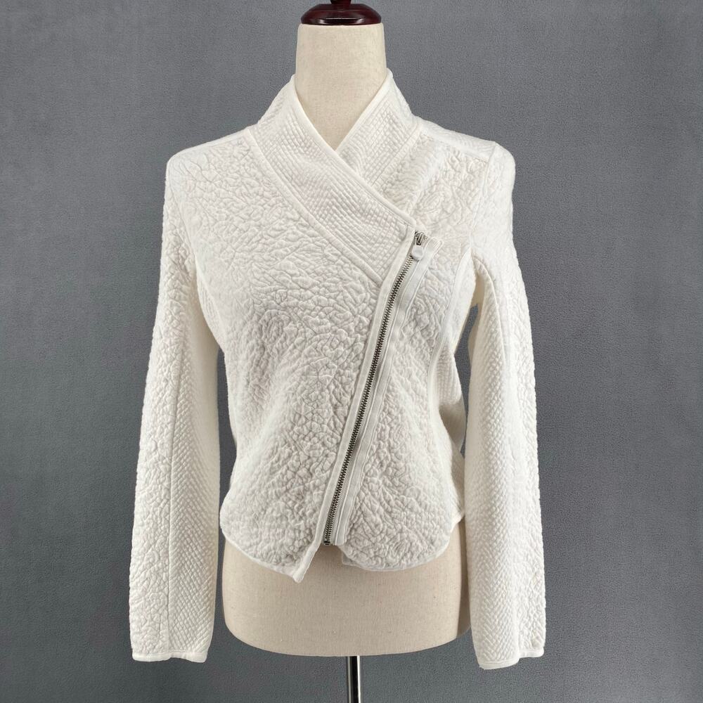 Moth Anthropologie Birte Textured Moto Jacket Womens S White Artsy Boho Cottage